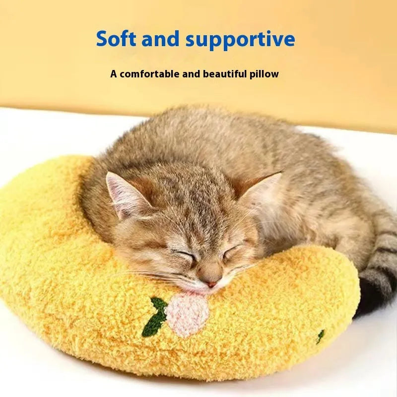 Cat sleeping mat with U-shaped neck protection pillow in blue moon style
