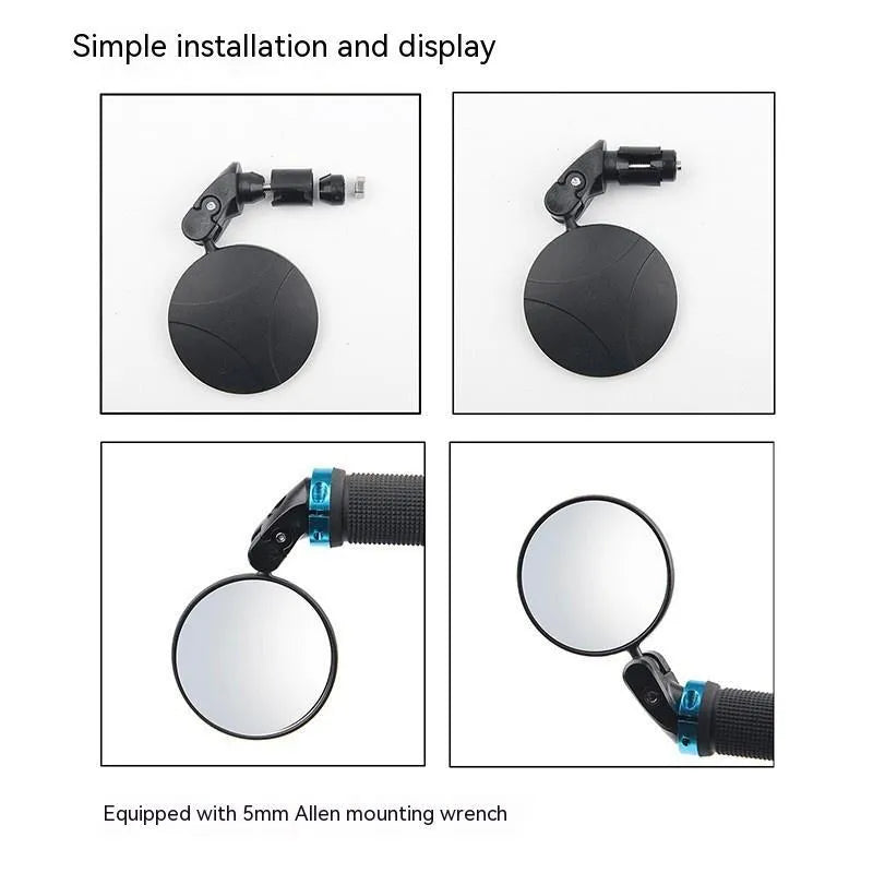 Black foldable convex rearview mirror for vehicles with 7cm diameter and 14cm length