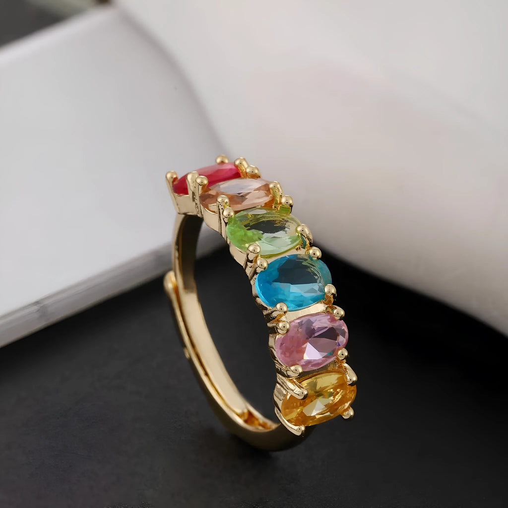 Women's adjustable gold zircon ring with electroplated copper construction and retro colour design