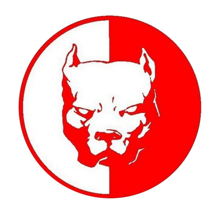 Bulldog superhero reflective car sticker measuring 12x12cm in black, white and red colours