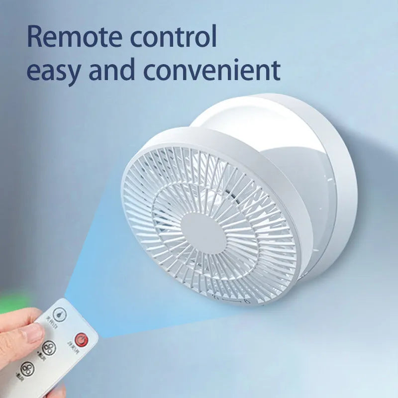 Remote control rechargeable folding fan with night light, 3 speeds, USB, white colour, on desk