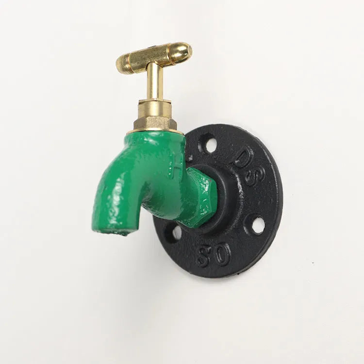 Metal water pipe style towel rack wall hook in choice of black, green or red finish