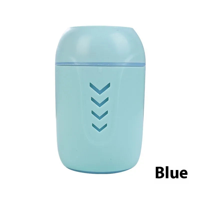 Round white portable air purifier with USB cable on a car dashboard