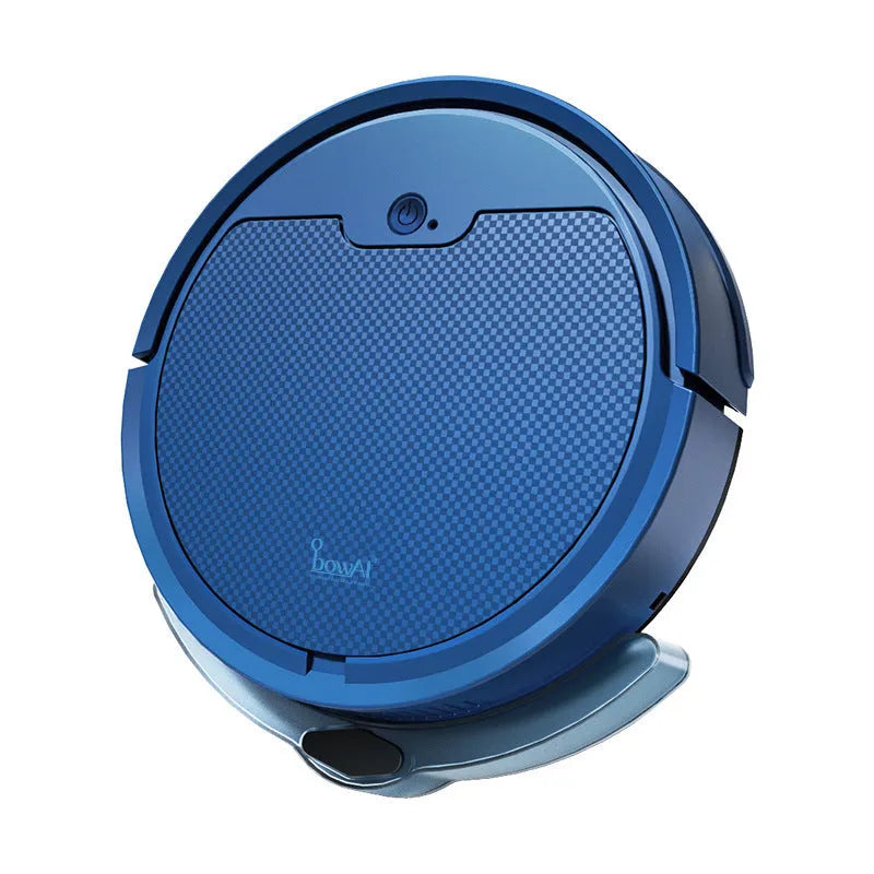 Household sweeping robot in blue with water tank for automatic sweep and mop