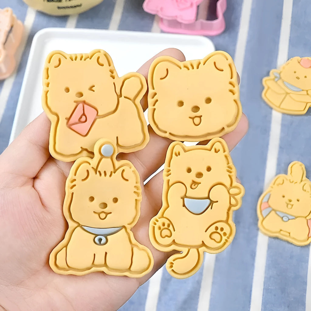 Plastic puppy biscuit mould with 3D cartoon designs for baking shaped treats