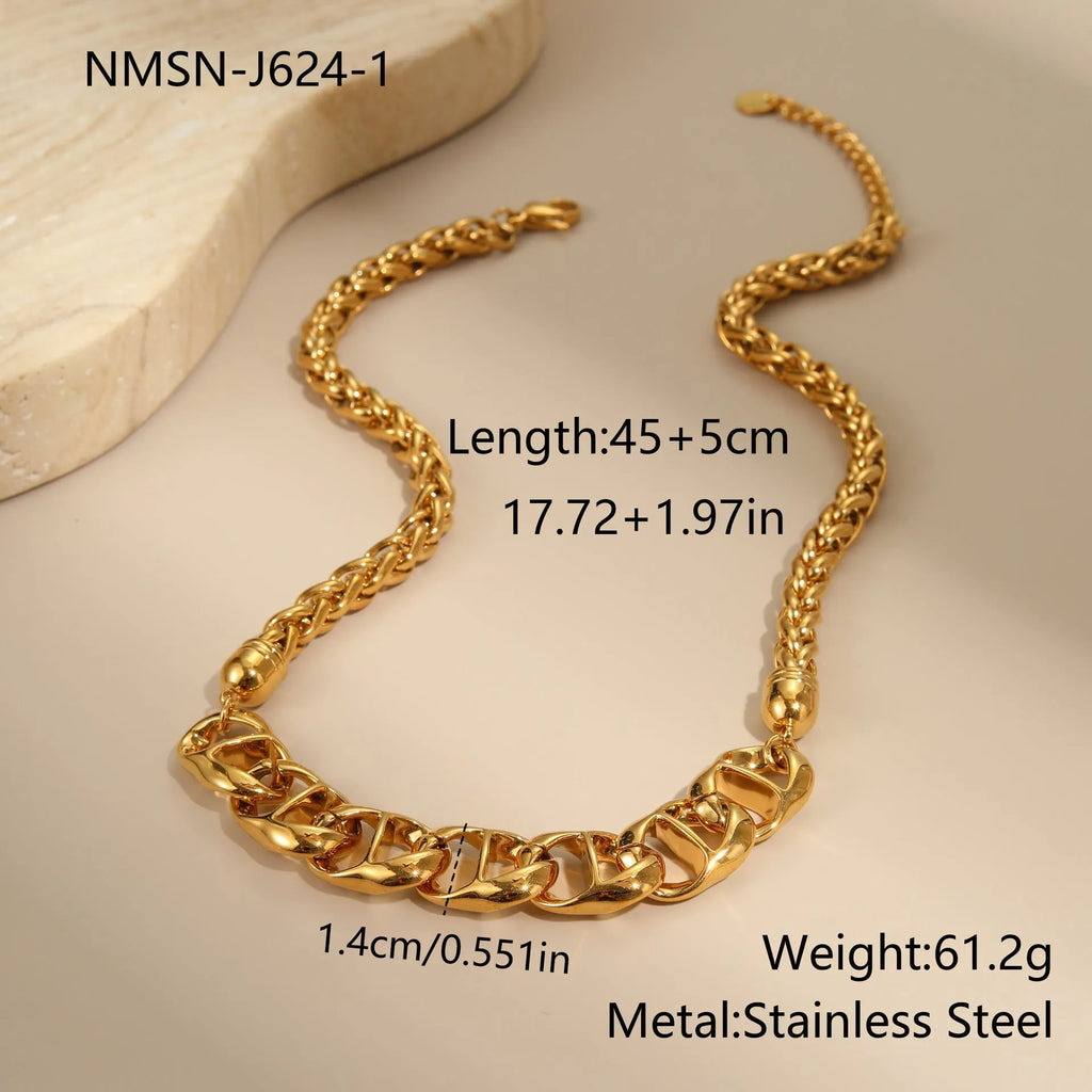 Women's gold-plated stainless steel necklace with geometric pendant design on regular chain