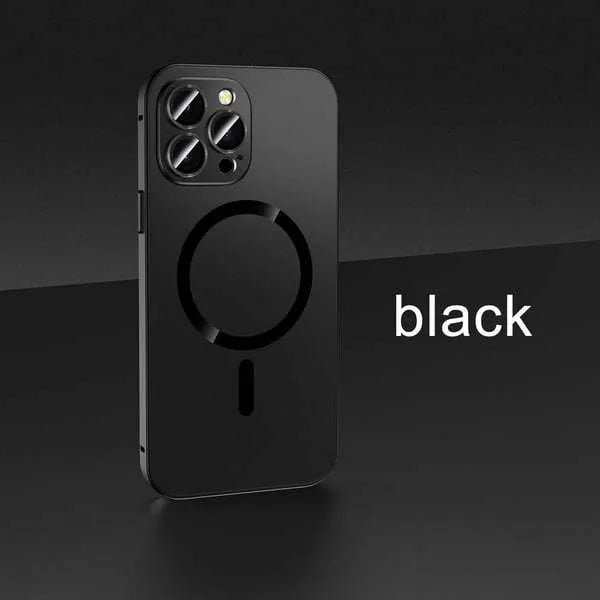 Aluminium alloy frame iPhone case showing magnetic snap closure and camera lens protection