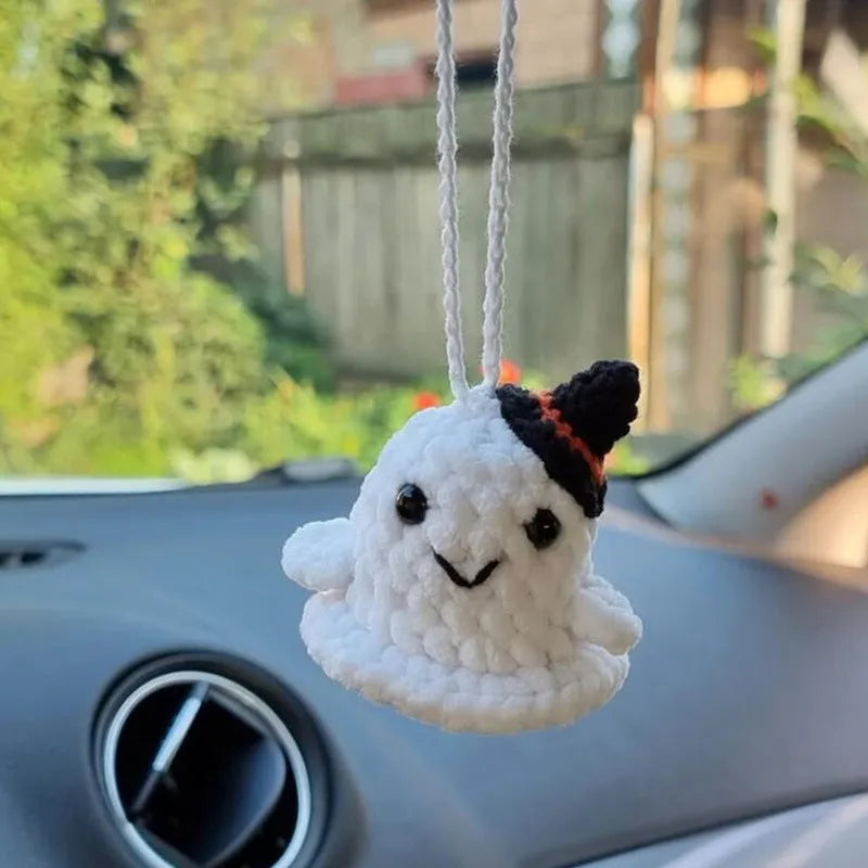 Plush hand-woven polyester automobile hanging ornament with cartoon style design on car dashboard