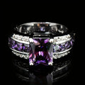 Personalised zinc alloy ring with gemstone options including blue diamond and zircon stones in sizes 6-11