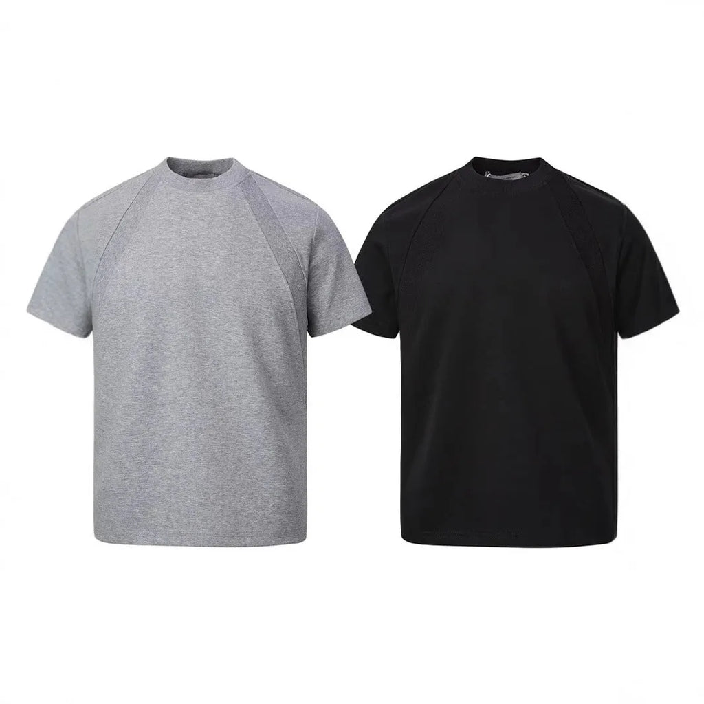 Men's loose fit black short sleeve t-shirt with textured air layer stitching detail