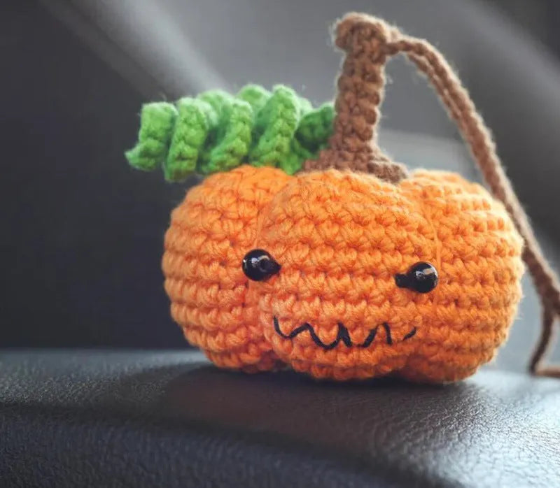 Plush hand-woven polyester automobile hanging ornament with cartoon style design on car dashboard
