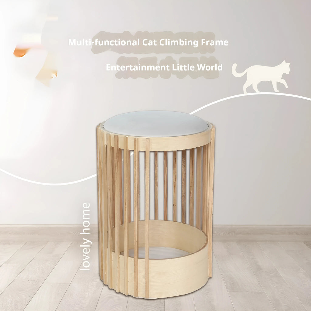 Solid wood column cat climbing frame with pet bed, 40x60cm, bite-resistant, simple style