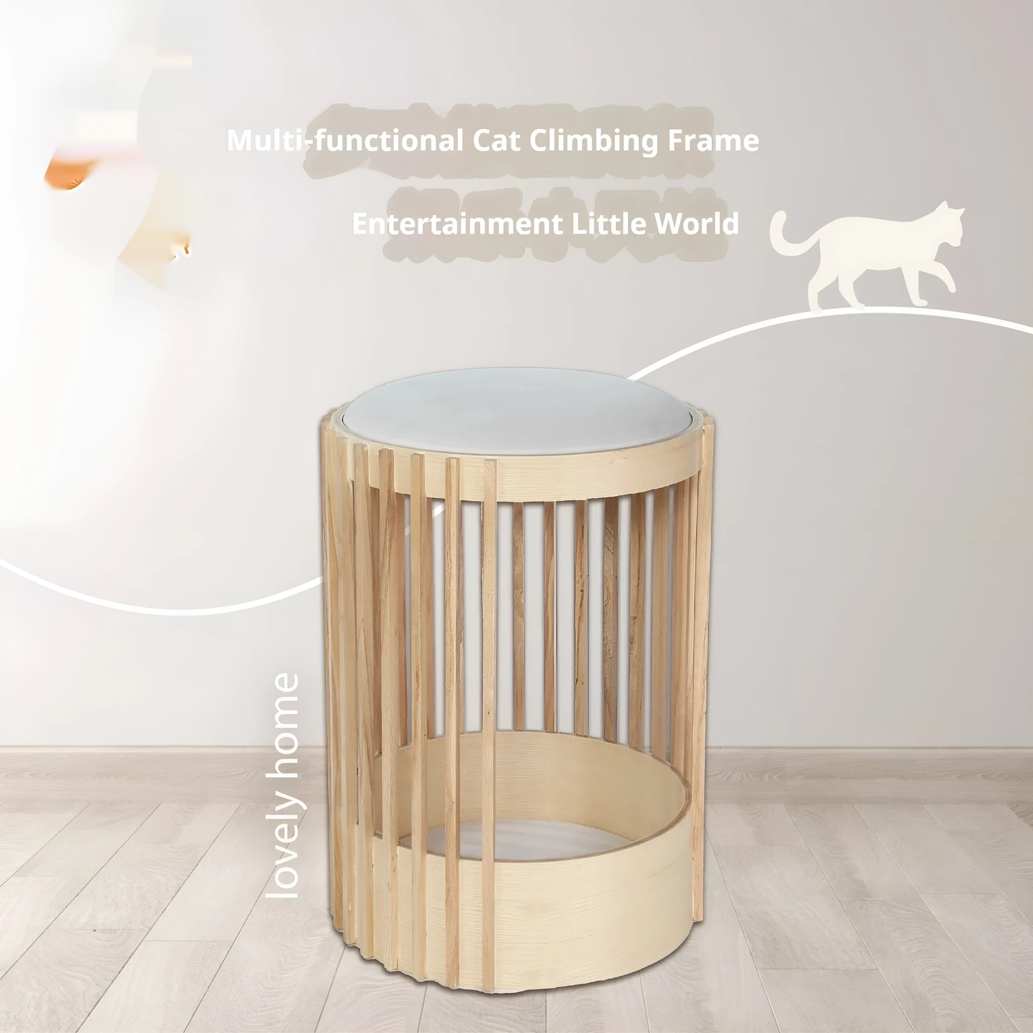 Solid wood column cat climbing frame with pet bed, 40x60cm, bite-resistant, simple style
