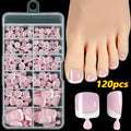 120-piece box of French white edge nude full square short artificial toenails in nine shades