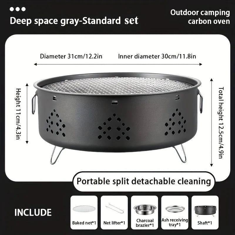 Portable stainless steel charcoal barbecue grill with detachable legs and storage bag