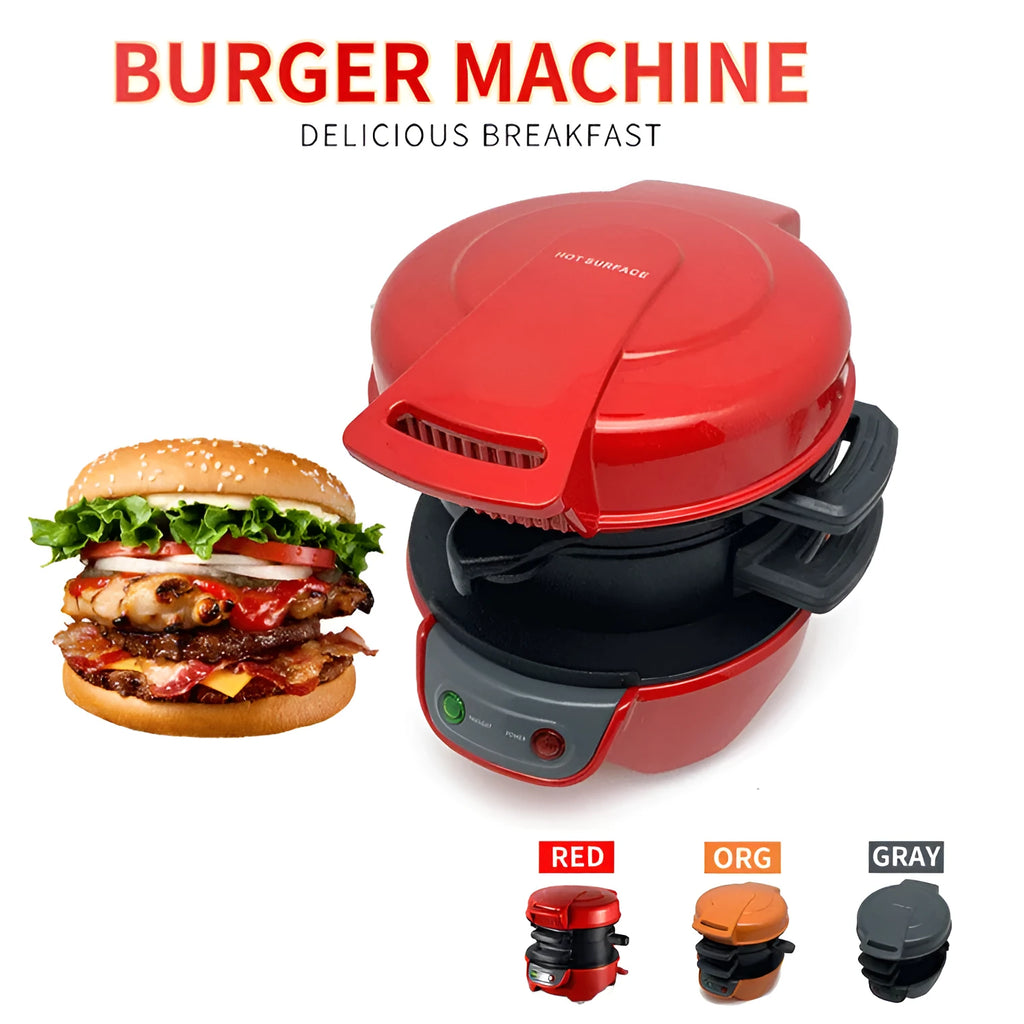Household breakfast machine sandwich maker with egg cooker ring in red, orange or silver grey