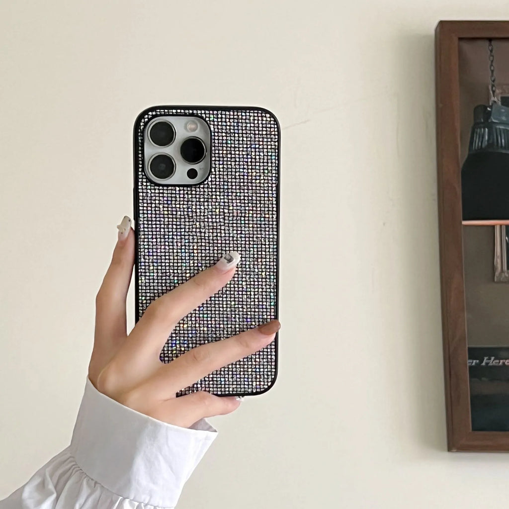 Creative rhinestone phone case in black with matte PC finish for iPhone 16 Pro Max