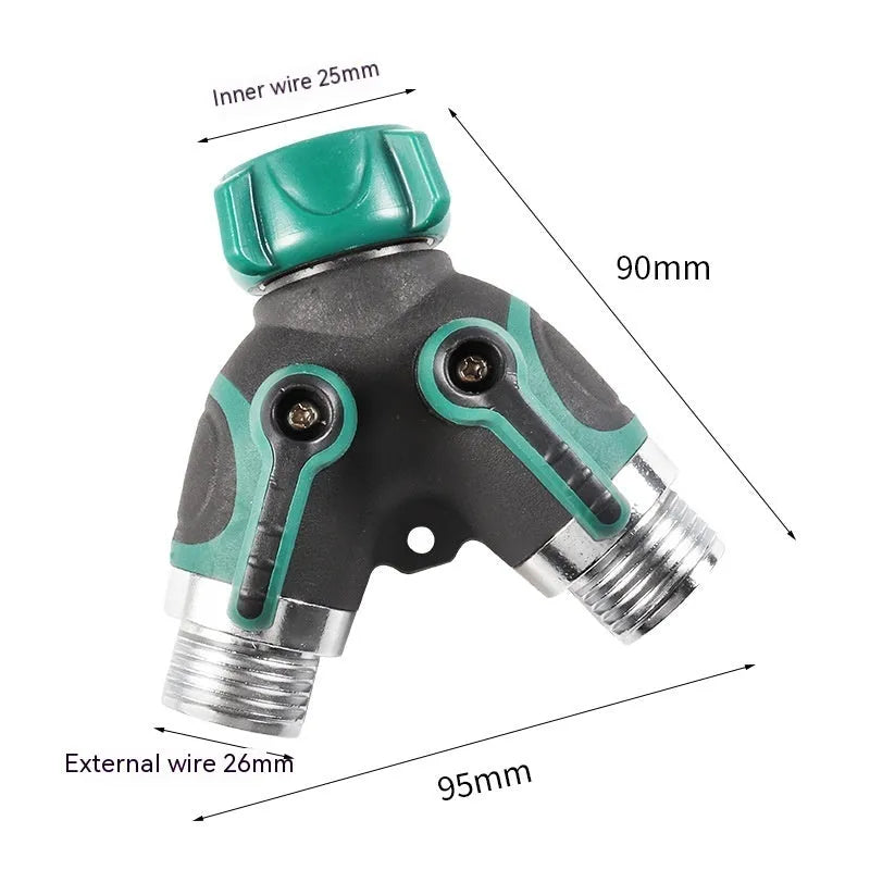Garden zinc alloy 6-point double pass ball valve diverter with dual outlets