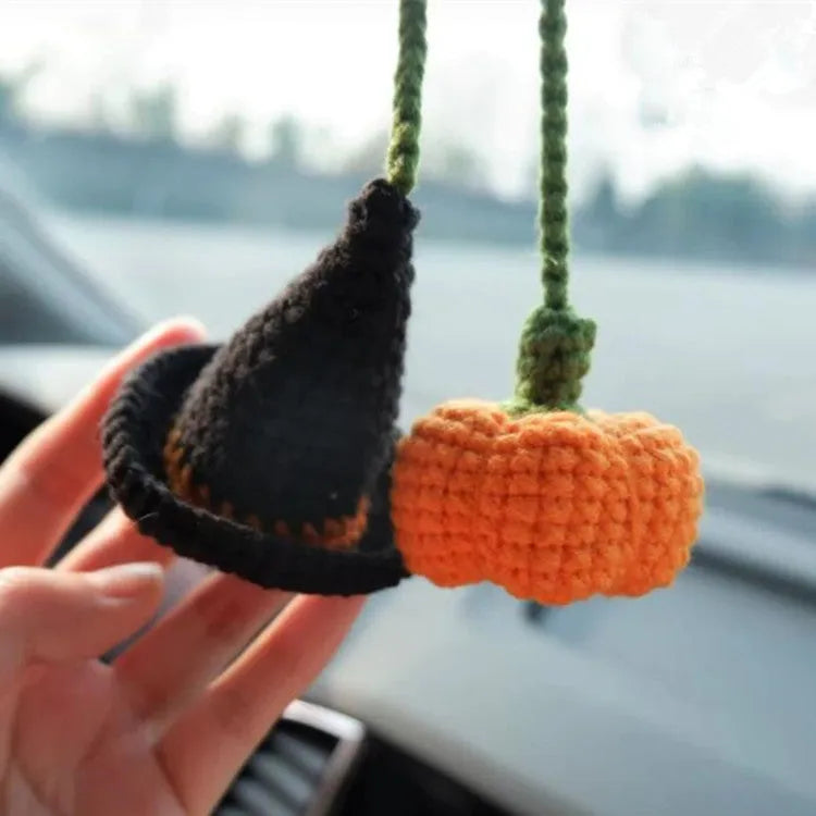 Plush hand-woven polyester automobile hanging ornament with cartoon style design on car dashboard