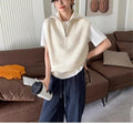 Women's half-zip sleeveless knit vest with 3D pattern in mesh polyester fabric