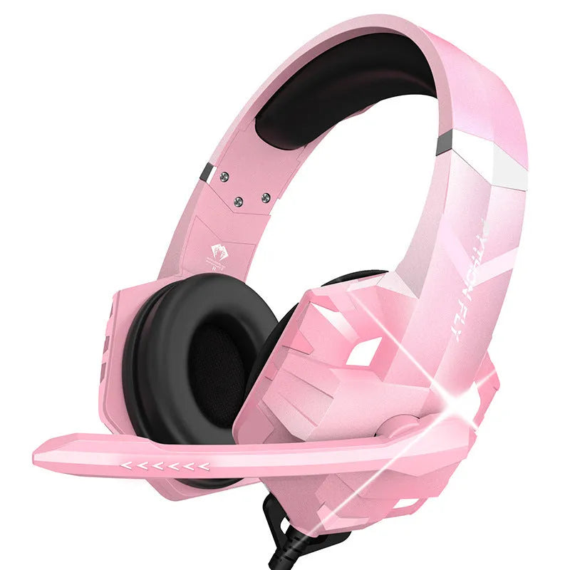 Wired gaming headset with microphone and breathing LED lights in blue colour