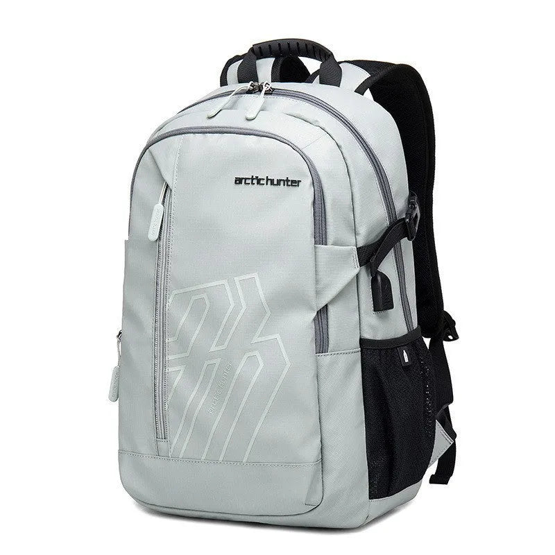 18-inch plaid pattern laptop backpack with curved shoulder strap in black, blue, orange or grey