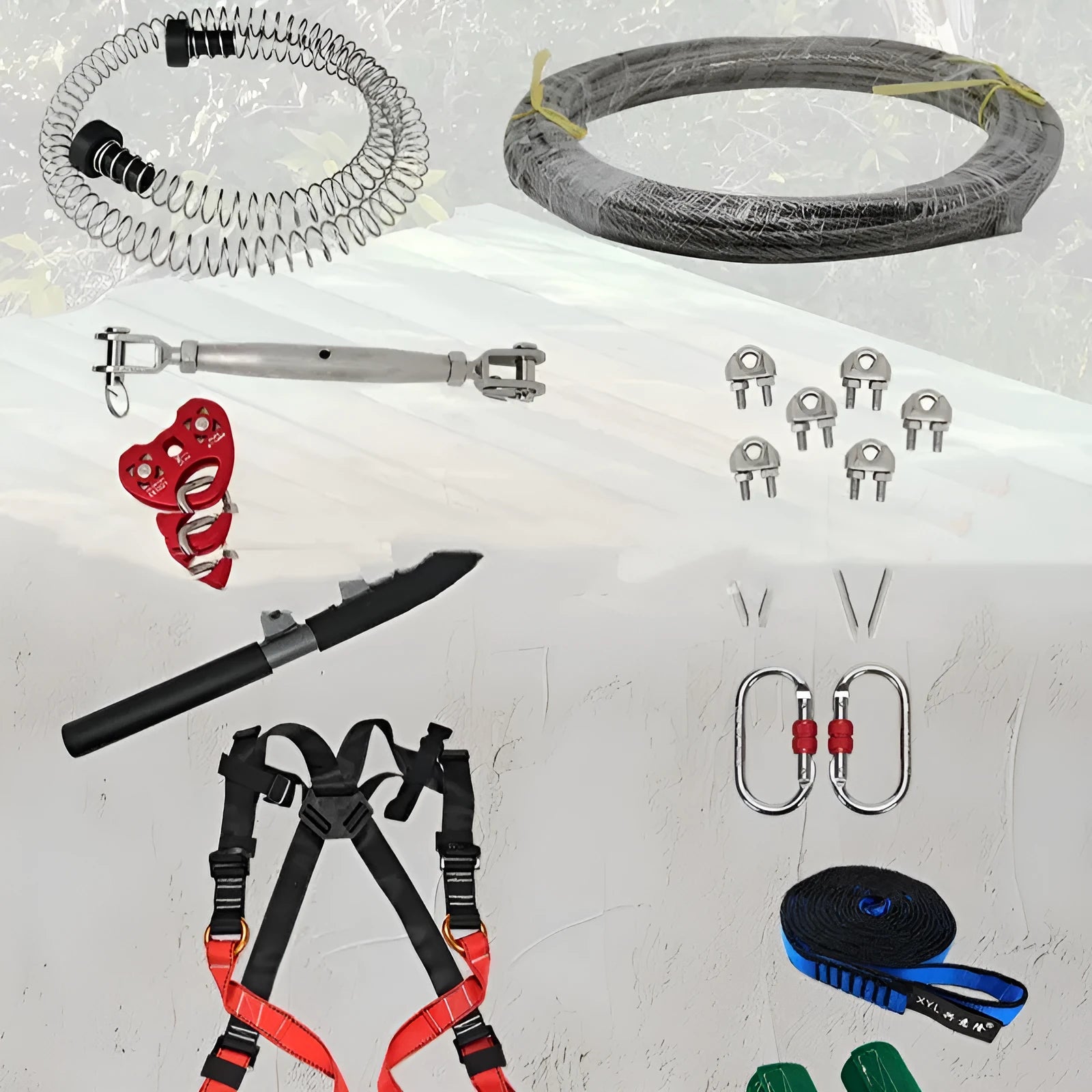 10 metre children's outdoor pulley zipline kit with safety retractors and alloy steel components