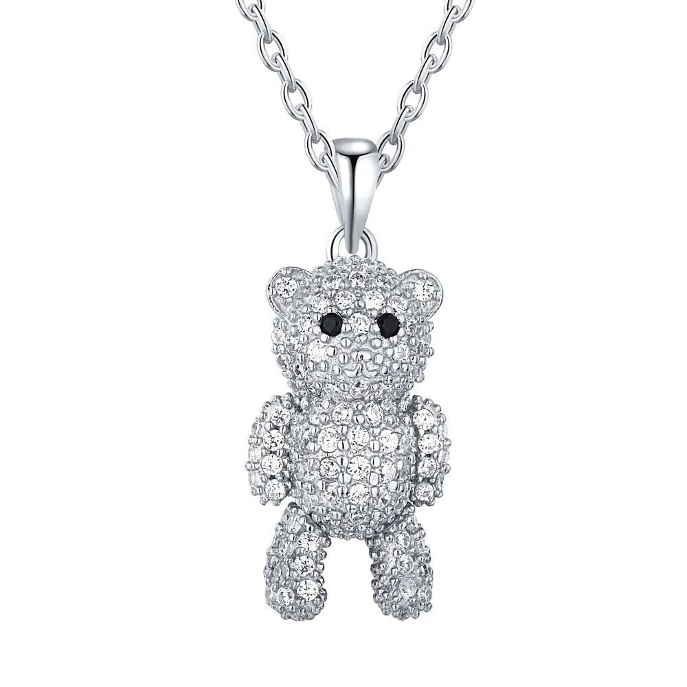 Cute bear clavicle chain necklace made from 925 silver in gold and white gold colour options for women