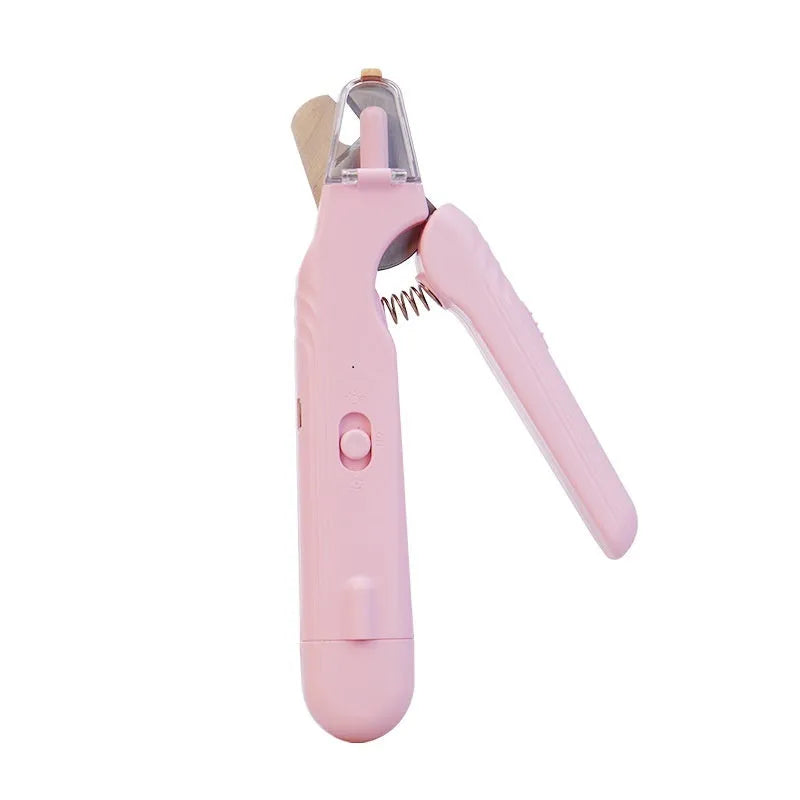 2-in-1 pet nail clipper with LED light and grinder for safe dog and cat nail trimming, white and green
