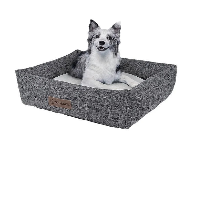 Grey plaid square cloth dog bed, medium size 60cm by 50cm.