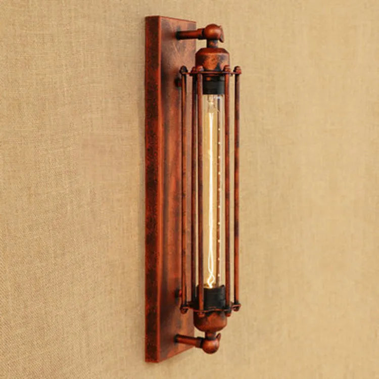 Industrial retro flute iron wall lamp in black finish showing compact 110mm × 470mm dimensions