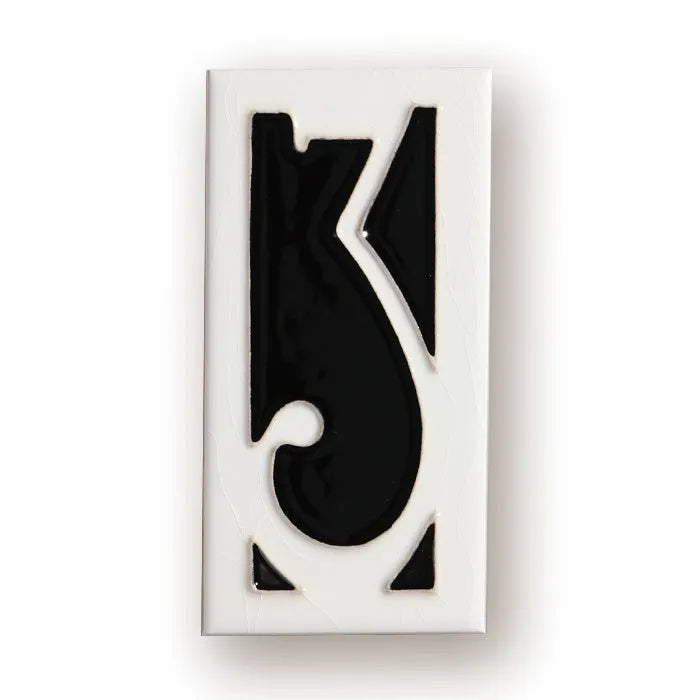 Handmade ceramic retro doorplate with enamel numbers measuring 76 by 152mm
