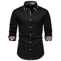 Men's polyester blend plaid shirt with triangle collar in black, blue or white colour options