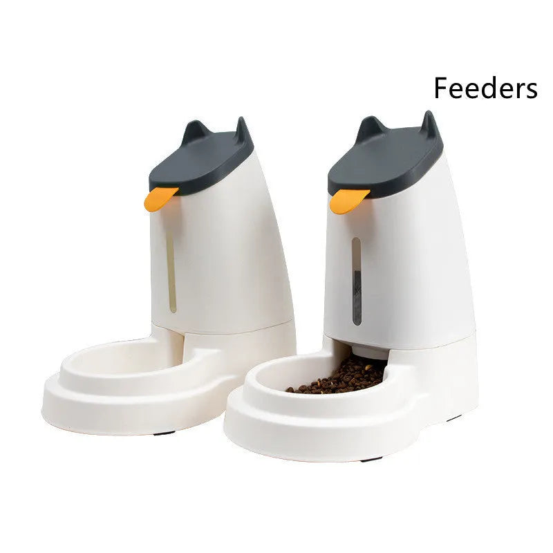 Large capacity plastic automatic pet feeder with water dispenser in grey black for cats and dogs home use