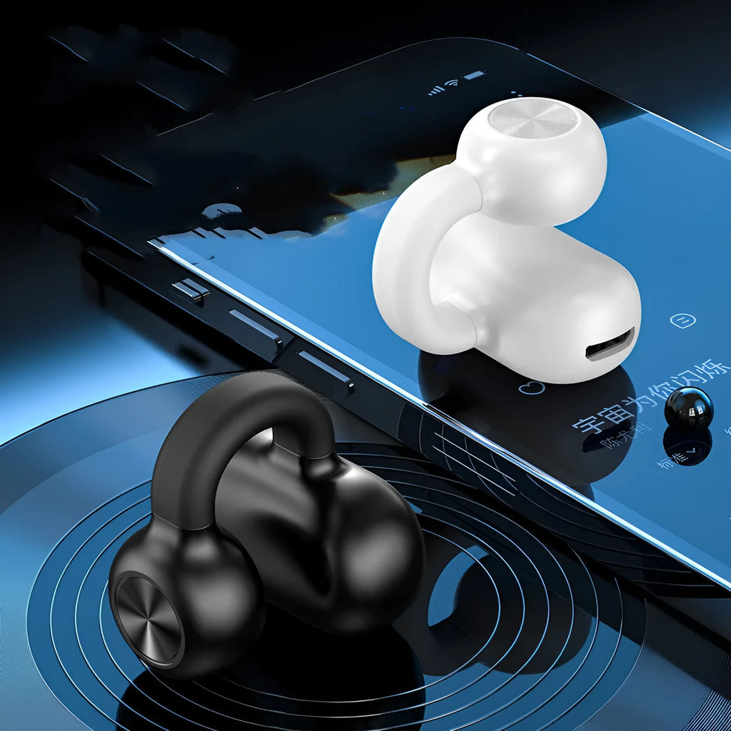 Wireless Bluetooth clip-on bone conduction earphones for exercise with 15m range