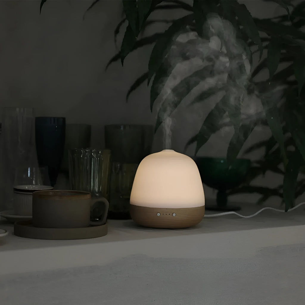 White ceramic ultrasonic essential oil humidifier with 180ml tank and single fog outlet