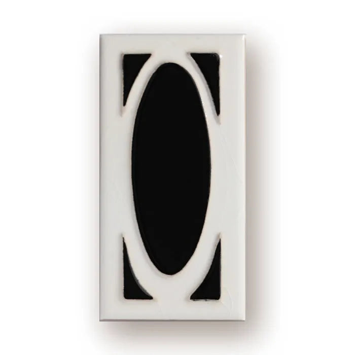 Handmade ceramic retro doorplate with enamel numbers measuring 76 by 152mm