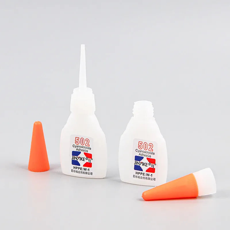 Instant strong adhesive tube for shoe repair showing 3g and 8g size options for leather, trainers, and rubber materials