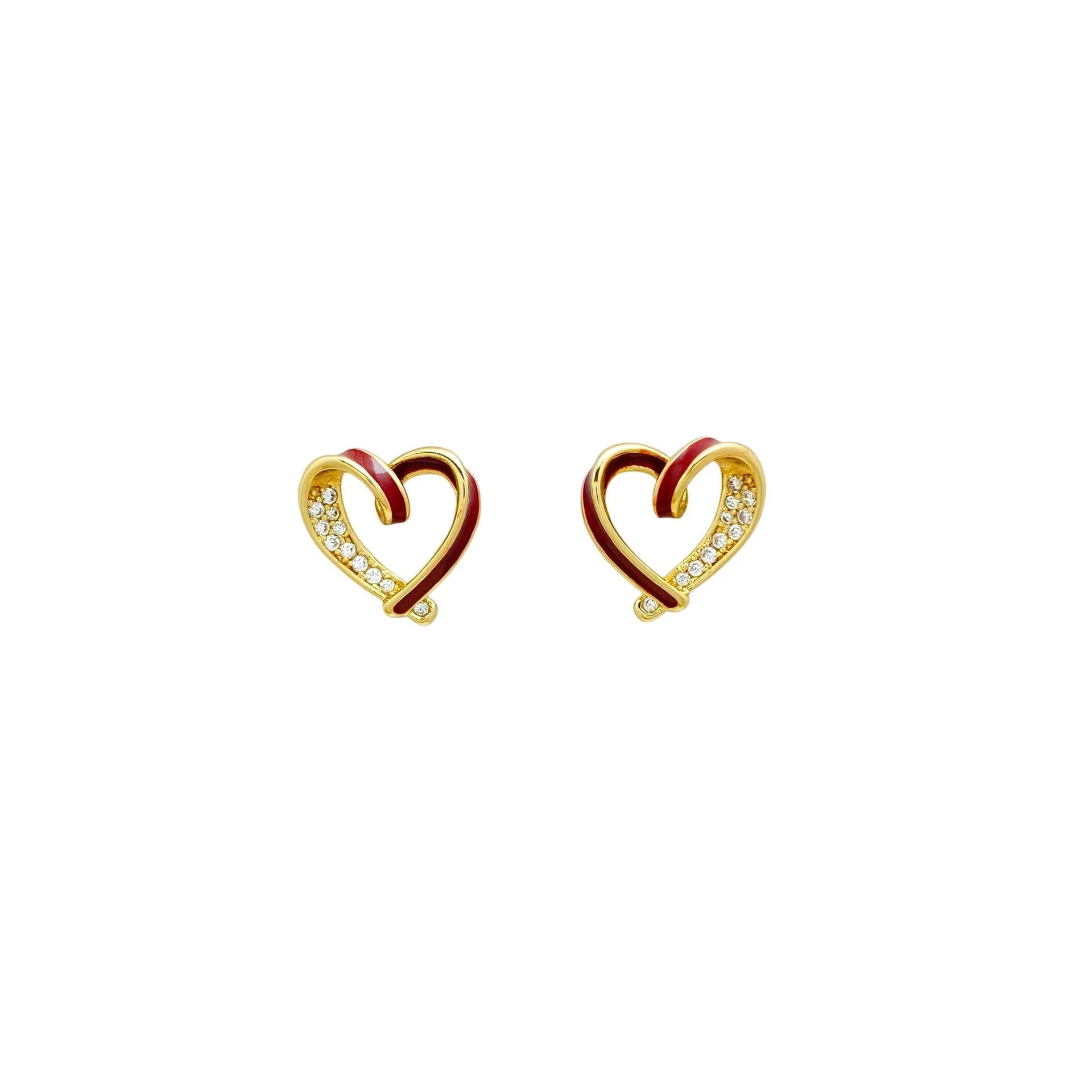 Micro-set zircon asymmetric heart earrings for women, copper base, white colour, ear clip style