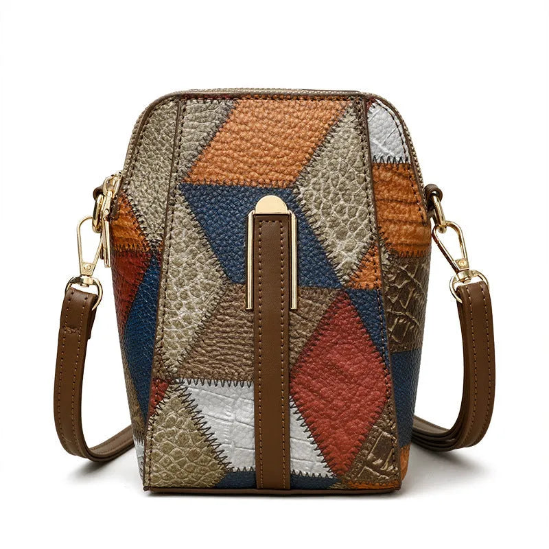 Fashion Soft Leather Stitching Shoulder Bag in irregular blue with black, PU material, sewing thread stitching, sandwich pocket