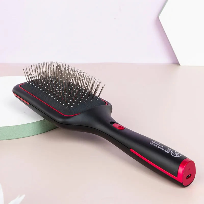 Black wireless charging straight hair comb with negative ions and tourmalene ceramic heat conductor