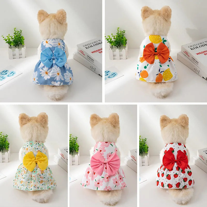 Ultra-thin floral butterfly knot pet dress for dogs and cats with decorative bow