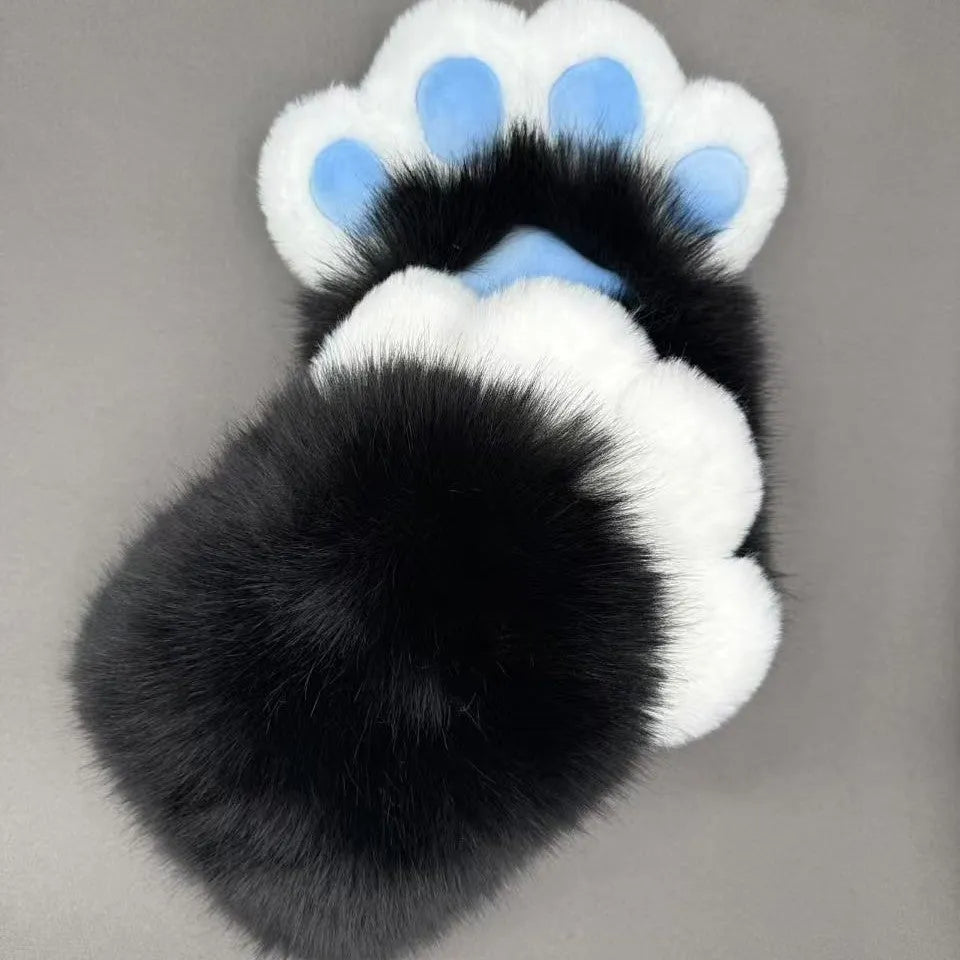 Colourful animal claw design cosplay gloves showing detailed fingers and bright colour pads on nylon material