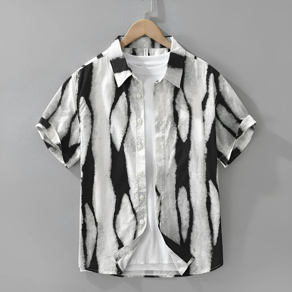 Men's retro striped pure cotton short sleeve shirt in loose cardigan style