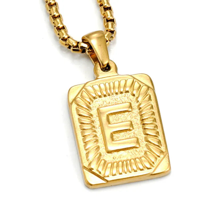 Gold-plated 18K titanium steel letter pendant necklace with pearl chain, gold colour, unisex design