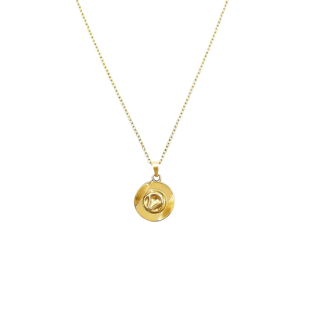 18K gold plated metal punk cowboy hat pendant necklace with O-ring chain in gold finish