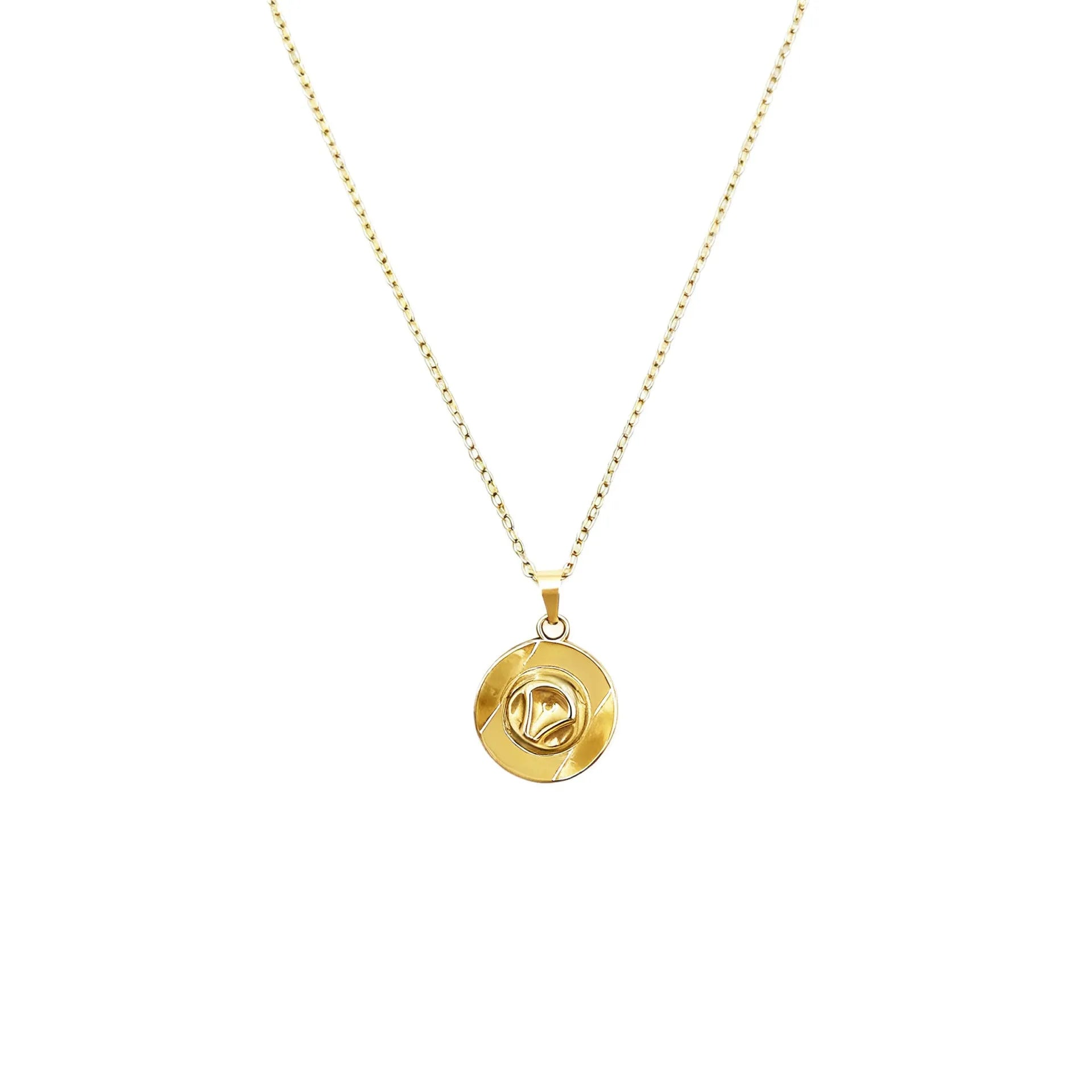18K gold plated metal punk cowboy hat pendant necklace with O-ring chain in gold finish