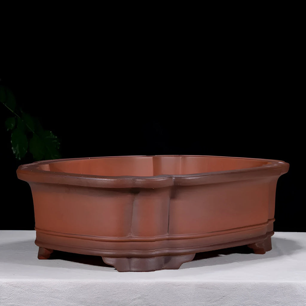 Large antique-style purple clay flowerpot with Chinese design for garden planting