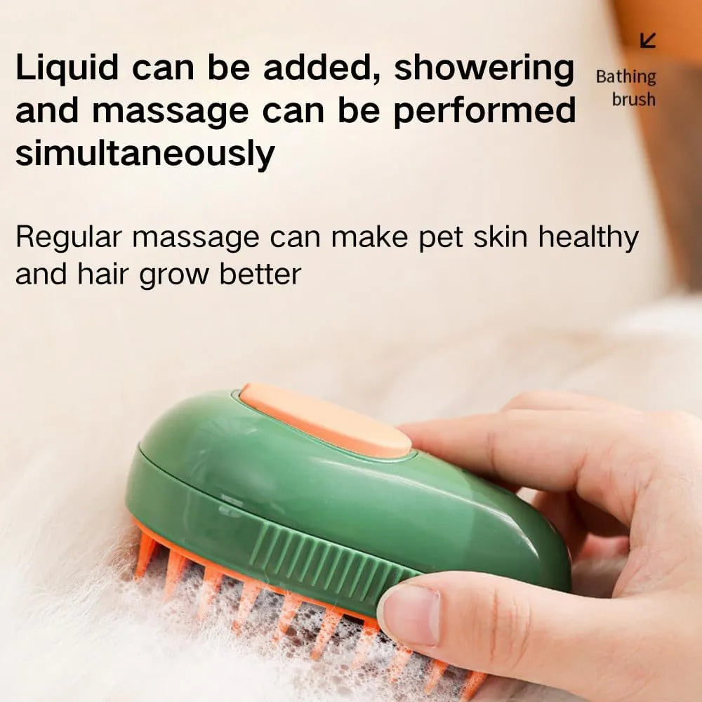 Green and white rechargeable cat steam brush with water spray for pet grooming