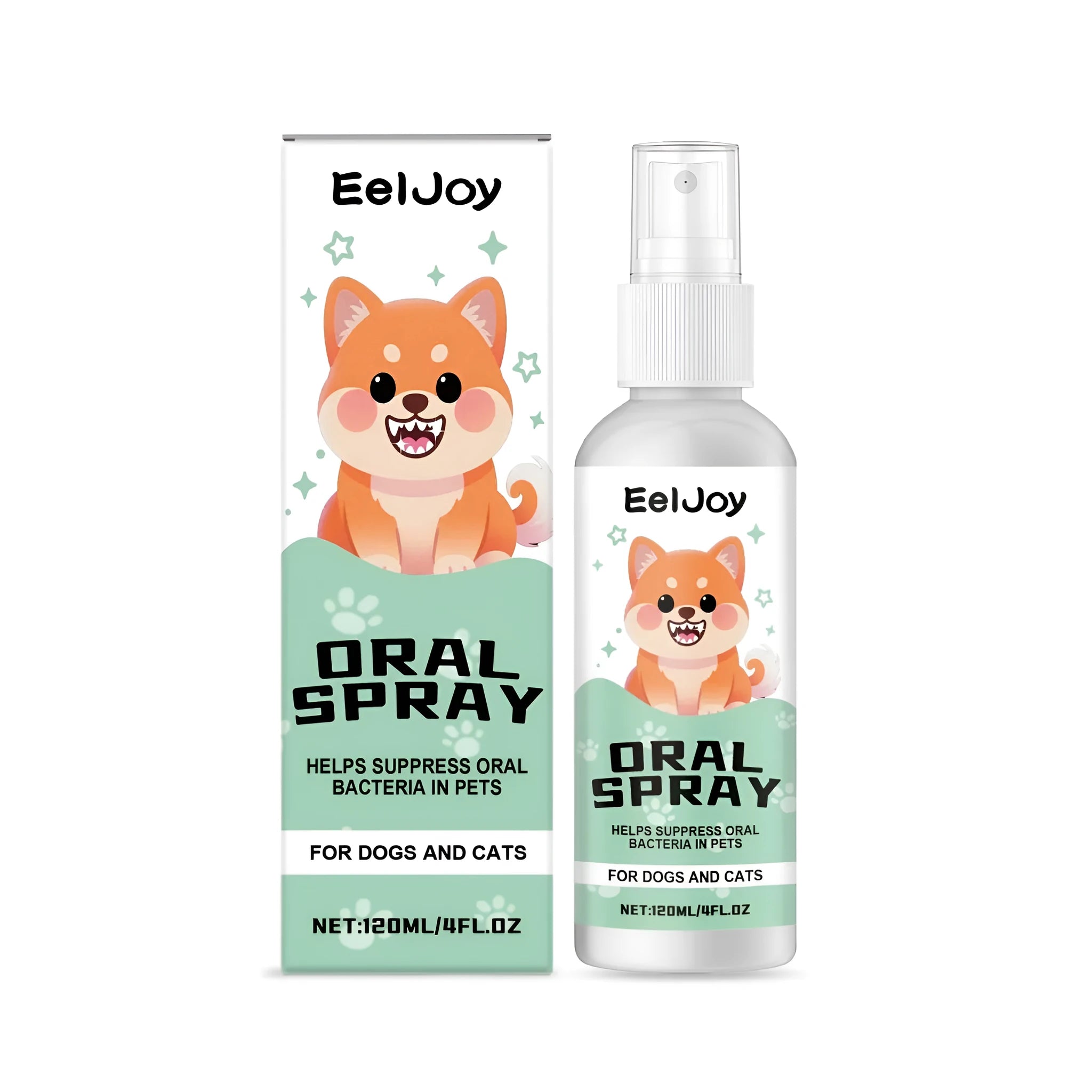 120ml bottle of pet oral spray for dogs and cats with chlorhexidine and mint.